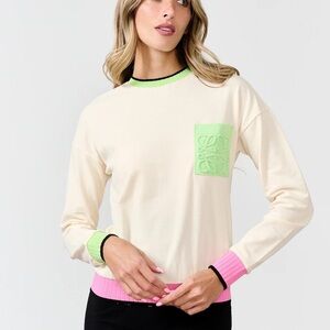 Pure. Women's Color Block Top Size 44 Long Sleeves 100% Cotton